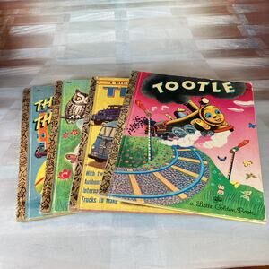 Vintage 70s Lot of 4 Little Golden Books (Transportation Theme)